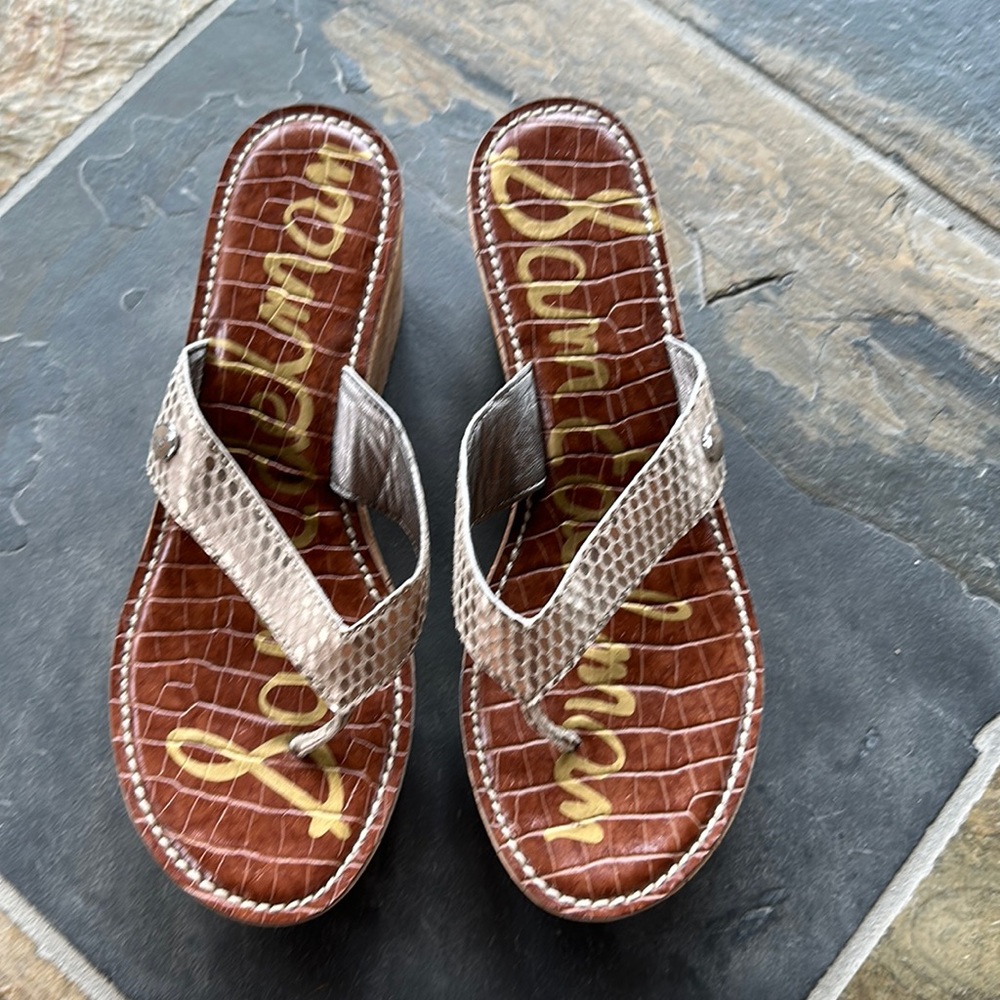 Sam Edelman Romy Faux Snake Skin Goldish Cork Sandal Size 8.5
